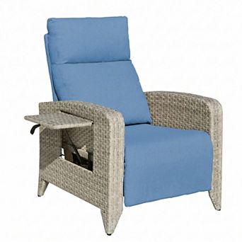 Outdoor Wicker Recliner Chairs with Adjustable Back and Extended Footrest and Removable Cushion