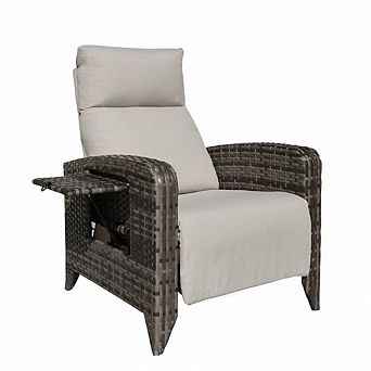 Outdoor Wicker Recliner Chairs with Adjustable Back and Extended Footrest and Removable Cushion