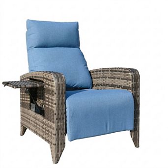 Outdoor Wicker Recliner Chairs with Adjustable Back and Extended Footrest and Removable Cushion