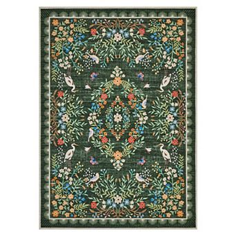 Washable Floral Living Room Rugs, Distressed Oriental Bedroom Rug with Non Slip Backing