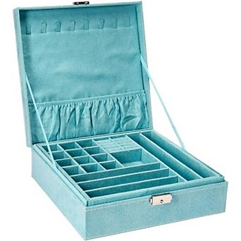 Two-Layer Jewelry Box Organizer Display Storage case with Lock (Blue)