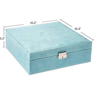 Two-Layer Jewelry Box Organizer Display Storage case with Lock (Blue)