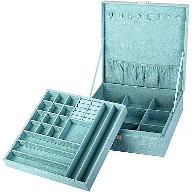 Two-Layer Jewelry Box Organizer Display Storage case with Lock (Blue)