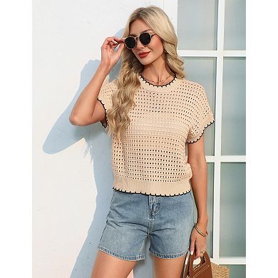 Women's Round Neck Short Sleeve Summer Knit Sweater