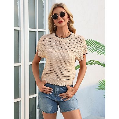 Women's Round Neck Short Sleeve Summer Knit Sweater