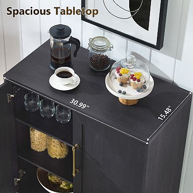 Arched Door Sideboard Buffet Cabinet, Accent Cabinet with Adjustable Shelf, Wood Credenza Storage