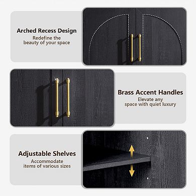 Arched Door Sideboard Buffet Cabinet, Accent Cabinet with Adjustable Shelf, Wood Credenza Storage