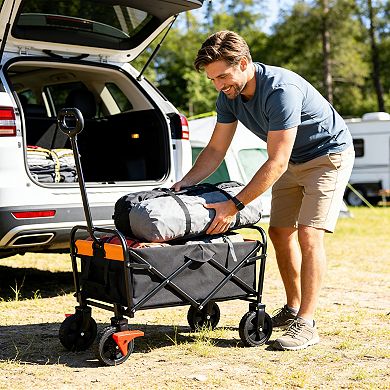 KWPZQEB Metal Folding Shopping Cart with 4 Wheels, Black