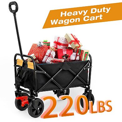 KWPZQEB Metal Folding Shopping Cart with 4 Wheels, Black
