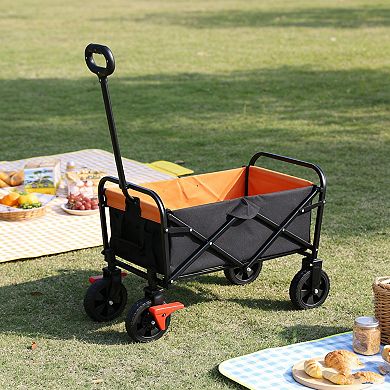 KWPZQEB Metal Folding Shopping Cart with 4 Wheels, Black