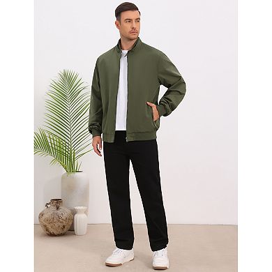 Men's Windbreaker Stand Collar Solid Lightweight Zipper Casual Bomber Jacket