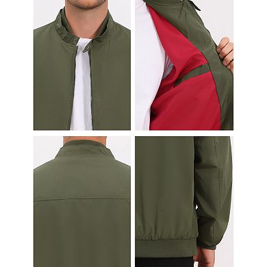 Men's Windbreaker Stand Collar Solid Lightweight Zipper Casual Bomber Jacket