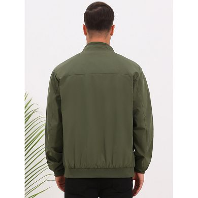 Men's Windbreaker Stand Collar Solid Lightweight Zipper Casual Bomber Jacket