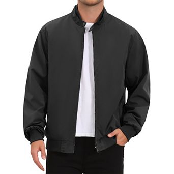 Men's Windbreaker Stand Collar Solid Lightweight Zipper Casual Bomber Jacket