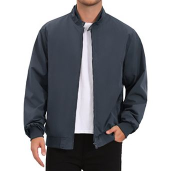Men's Windbreaker Stand Collar Solid Lightweight Zipper Casual Bomber Jacket