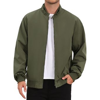 Men's Windbreaker Stand Collar Solid Lightweight Zipper Casual Bomber Jacket