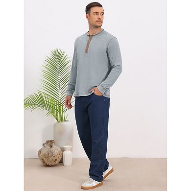 Men's Henley Shirts T-Shirts Long Sleeve Button Casual T-Shirt