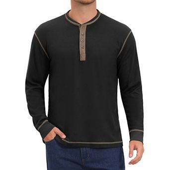 Men's Henley Shirts T-Shirts Long Sleeve Button Casual T-Shirt