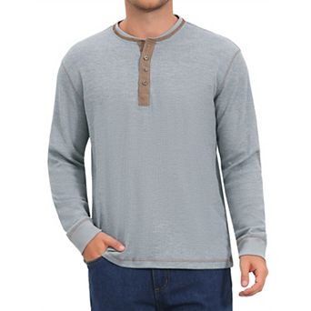 Men's Henley Shirts T-Shirts Long Sleeve Button Casual T-Shirt