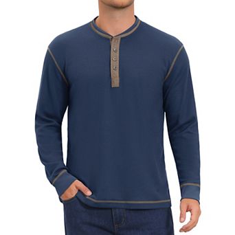 Men's Henley Shirts T-Shirts Long Sleeve Button Casual T-Shirt