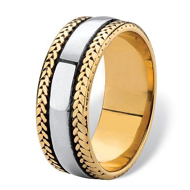 Men's Two-Tone Gold Ion-Plated Antiqued Stainless Steel Wedding Ring Band