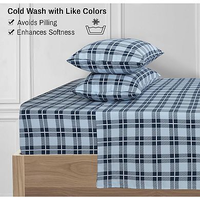 Flannel Sheets Queen Size - Cotton Double Brushed Bed Sheets, Deep Pockets 16 Inches 4 Piece