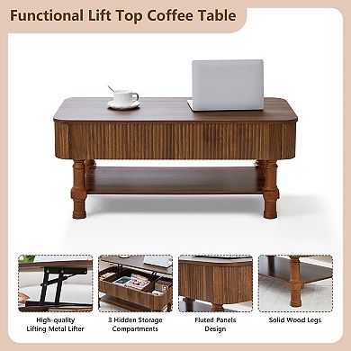 Rectangular Lift Top Coffee Table with Storage, Rustic & Modern Design