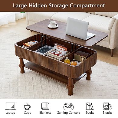 Rectangular Lift Top Coffee Table with Storage, Rustic & Modern Design