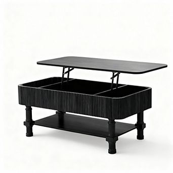 Rectangular Lift Top Coffee Table with Storage, Rustic & Modern Design