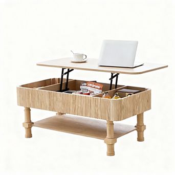 Rectangular Lift Top Coffee Table with Storage, Rustic & Modern Design