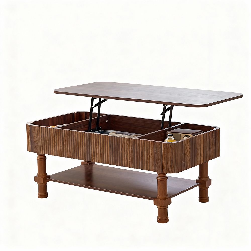 Rectangular Lift Top Coffee Table with Storage, Rustic & Modern Design