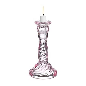 Vintage Crystal Candle Holder, Glass Tealight Holder 3.35x3.35x6.38 Inch, Pink Large Spiral Round