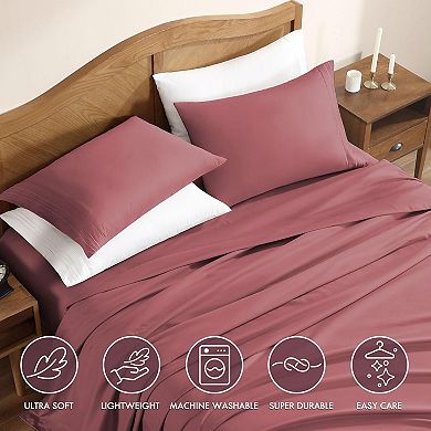 Sheet Set Queen Size, 4-Piece Bedding, Lightweight & Super Soft Easy Care Microfiber Shrinkage