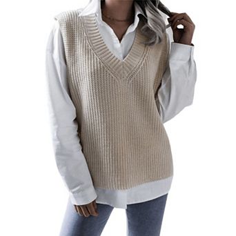 Womens V Neck Sweater Vest Sleeveless Oversized Casual Loose Fit Basic Pullover Tank Top