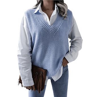 Womens V Neck Sweater Vest Sleeveless Oversized Casual Loose Fit Basic Pullover Tank Top