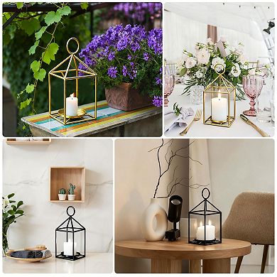 1Pc Lantern Candle Holder, Iron Candle Holder Candlestick 3.2 x 3.2 x 7.5 inch