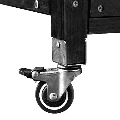 64.9 in. H Solid Wood Outdoor Potting Bench Table with Lockable Wheels