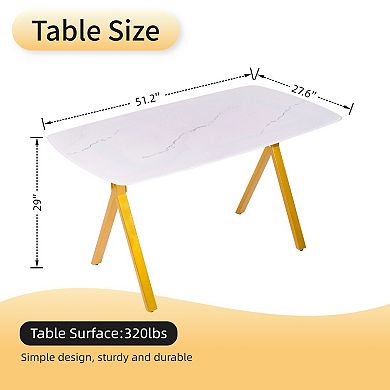 KWPZQEB Marble-Patterned Design Rectangular Dining Table, Metal Legs