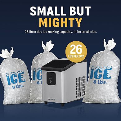 Newair 26 lbs. Mini Ice Maker Countertop, Portable Ice Machine in Stainless Steel