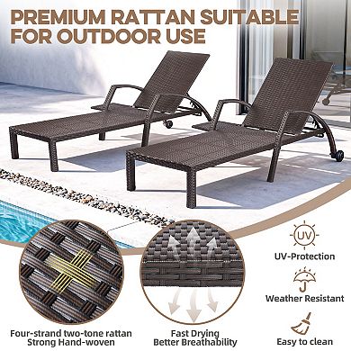 2-Pack Outdoor Chaise Lounge Chairs with 5 Adjustable Back and Removable Cushion for Patio Poolside