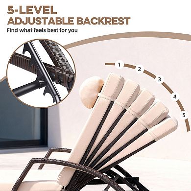2-Pack Outdoor Chaise Lounge Chairs with 5 Adjustable Back and Removable Cushion for Patio Poolside