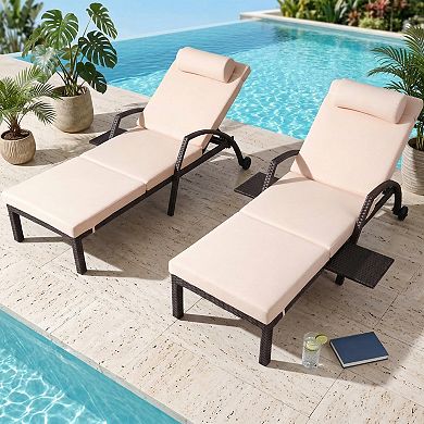 2-Pack Outdoor Chaise Lounge Chairs with 5 Adjustable Back and Removable Cushion for Patio Poolside