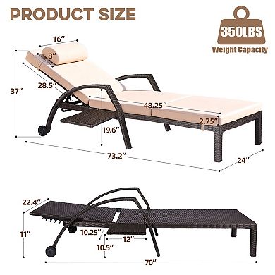 2-Pack Outdoor Chaise Lounge Chairs with 5 Adjustable Back and Removable Cushion for Patio Poolside