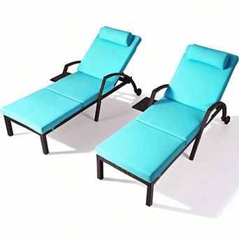 2-Pack Outdoor Chaise Lounge Chairs with 5 Adjustable Back and Removable Cushion for Patio Poolside