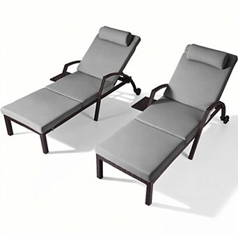 2-Pack Outdoor Chaise Lounge Chairs with 5 Adjustable Back and Removable Cushion for Patio Poolside