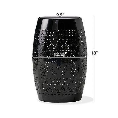 KWPZQEB Lace Cut Metal Accent End Table, Barrel Shape Design
