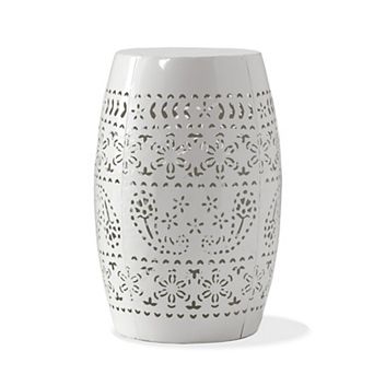 KWPZQEB Lace Cut Metal Accent End Table, Barrel Shape Design