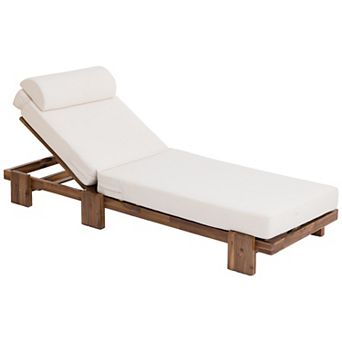 78.8 in.Acacia Wood Outdoor Patio Chaise Lounge Chair with Adjustable Recliner Headrest