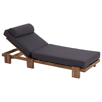 78.8 in.Acacia Wood Outdoor Patio Chaise Lounge Chair with Adjustable Recliner Headrest