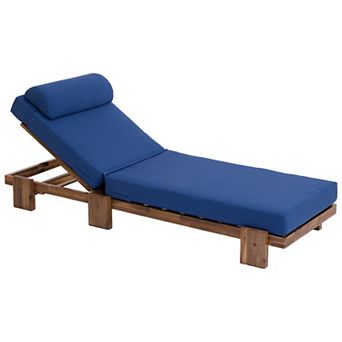 78.8 in.Acacia Wood Outdoor Patio Chaise Lounge Chair with Adjustable Recliner Headrest
